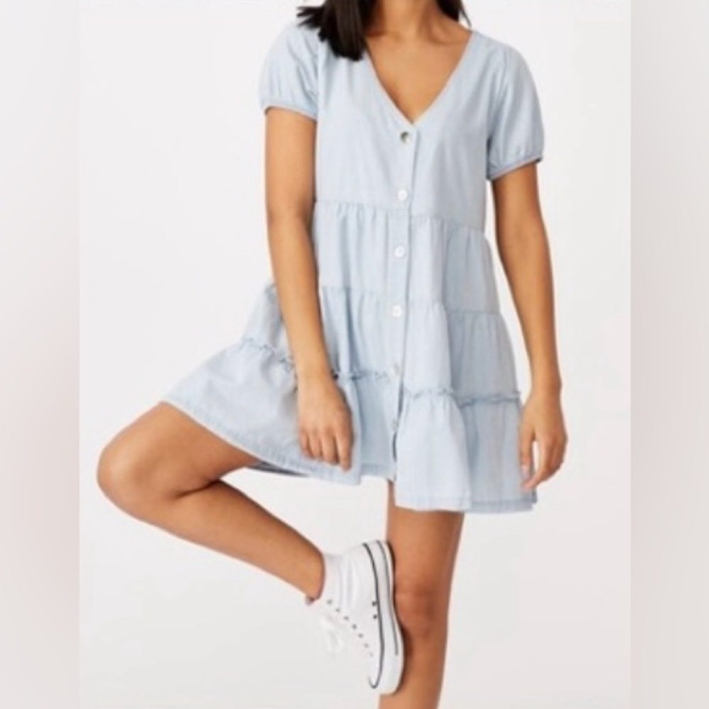 Cotton-On Women’s 3-Tier Babydoll Mini Dress Blue